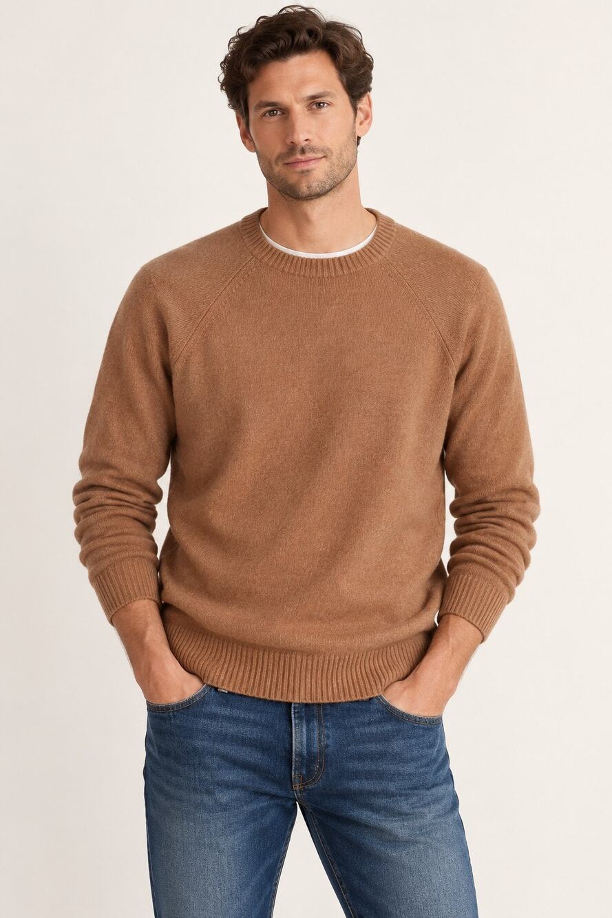 J.Crew Camel Crewneck Sweater in Supersoft Lambswool Blend